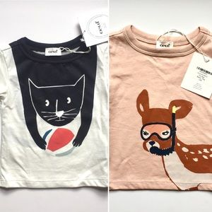 Oeuf • NWT 2 tees light pink/white bambi and cat
